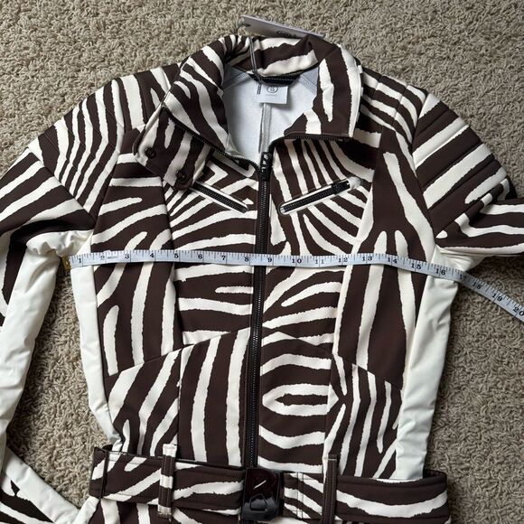 Bogner Misha Zebra Print Ski Suit Jumpsuit NWT US 6 White Brown Padded - Picture 6 of 10